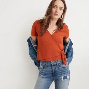 Madewell texture and thread wrap-tie shirt